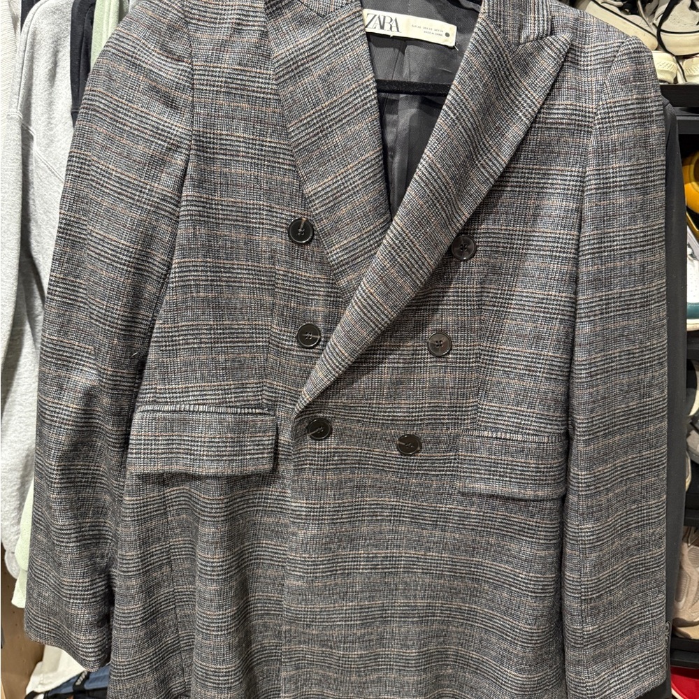 Zara Plaid Double-Breasted Blazer